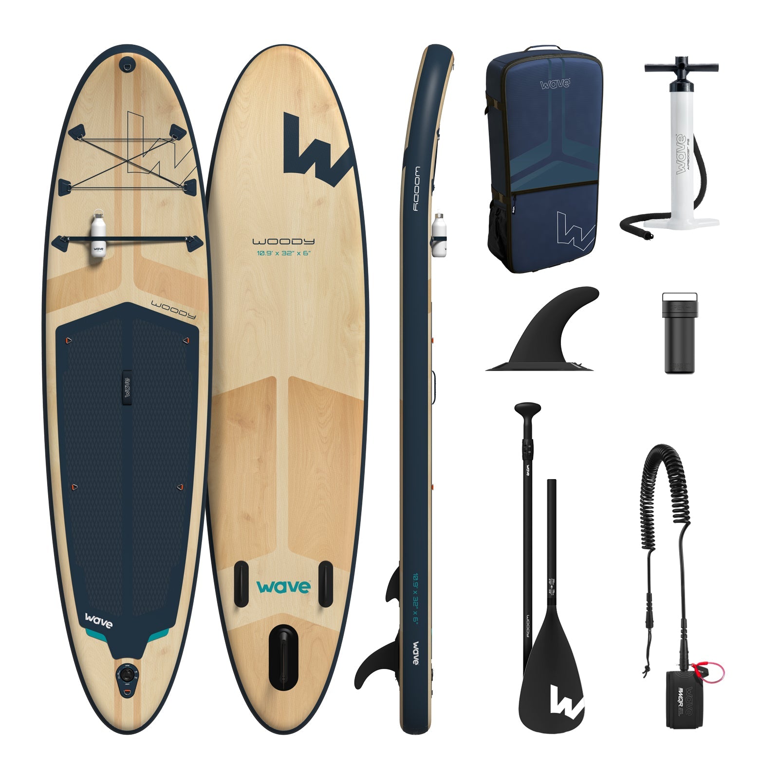 Woody 2.0 SUP | Inflatable Paddleboard | 10'9ft | Navy - Wave Sups USA